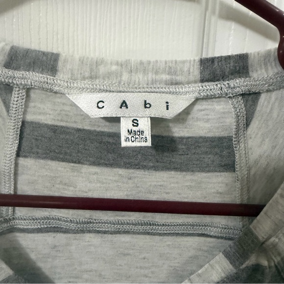 CAbi Gray Striped Long Sleeve Top Small | V-Neck Soft Rayon Stretch Casual Tee - Picture 2 of 8